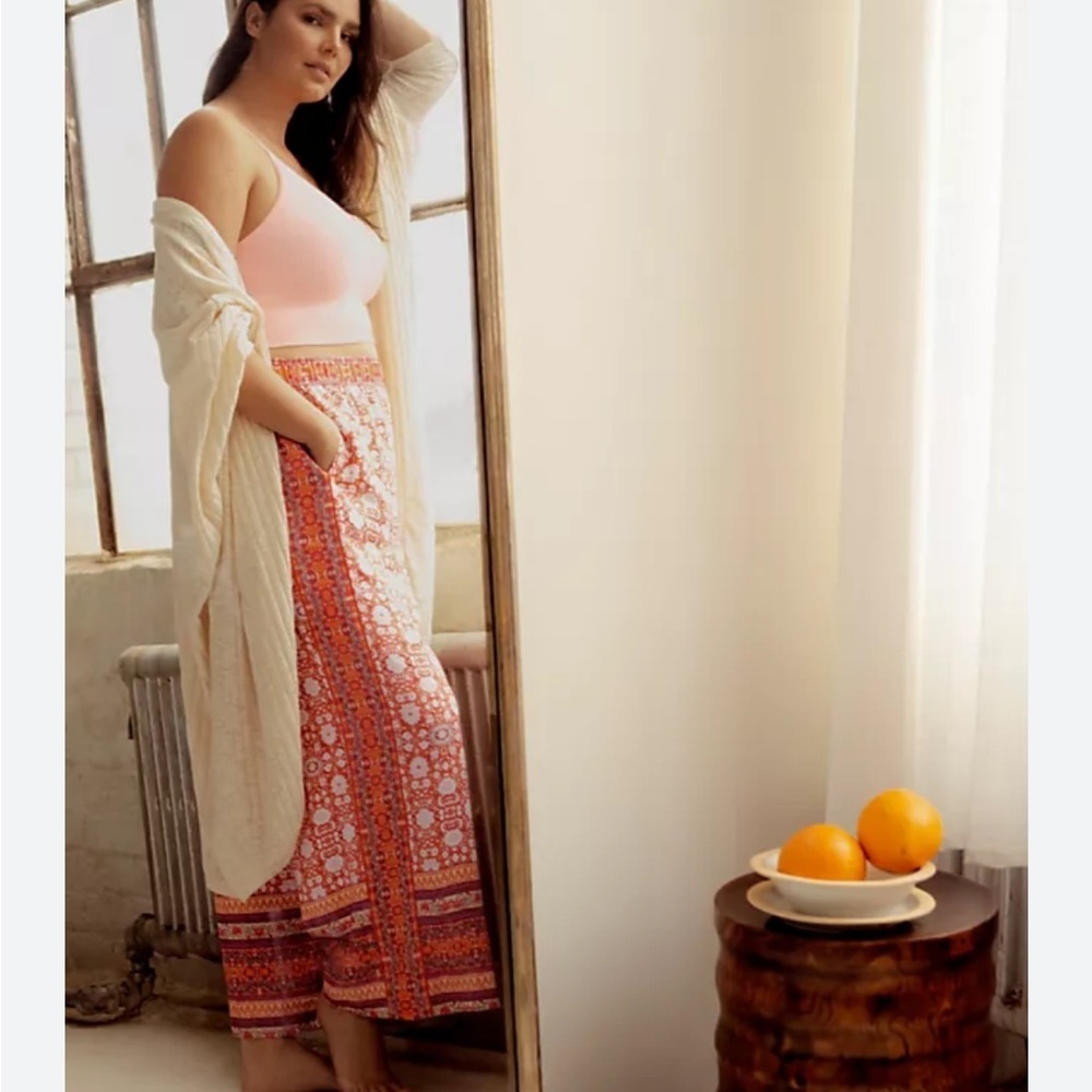 NEW Anthropologie Vale Orange/Pink Patterned Wide Leg Boho Palazzo Pants - Picture 6 of 14